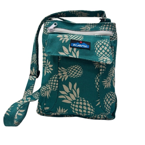 Kavu Teal green pineapple print crossbody canvas bag - Picture 1 of 10